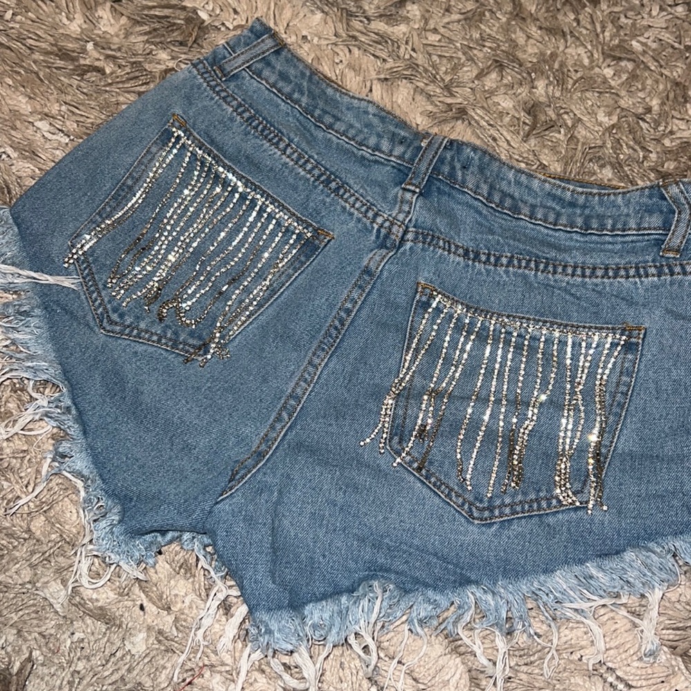 Sequined Fringe Fashion Nova Jean shorts